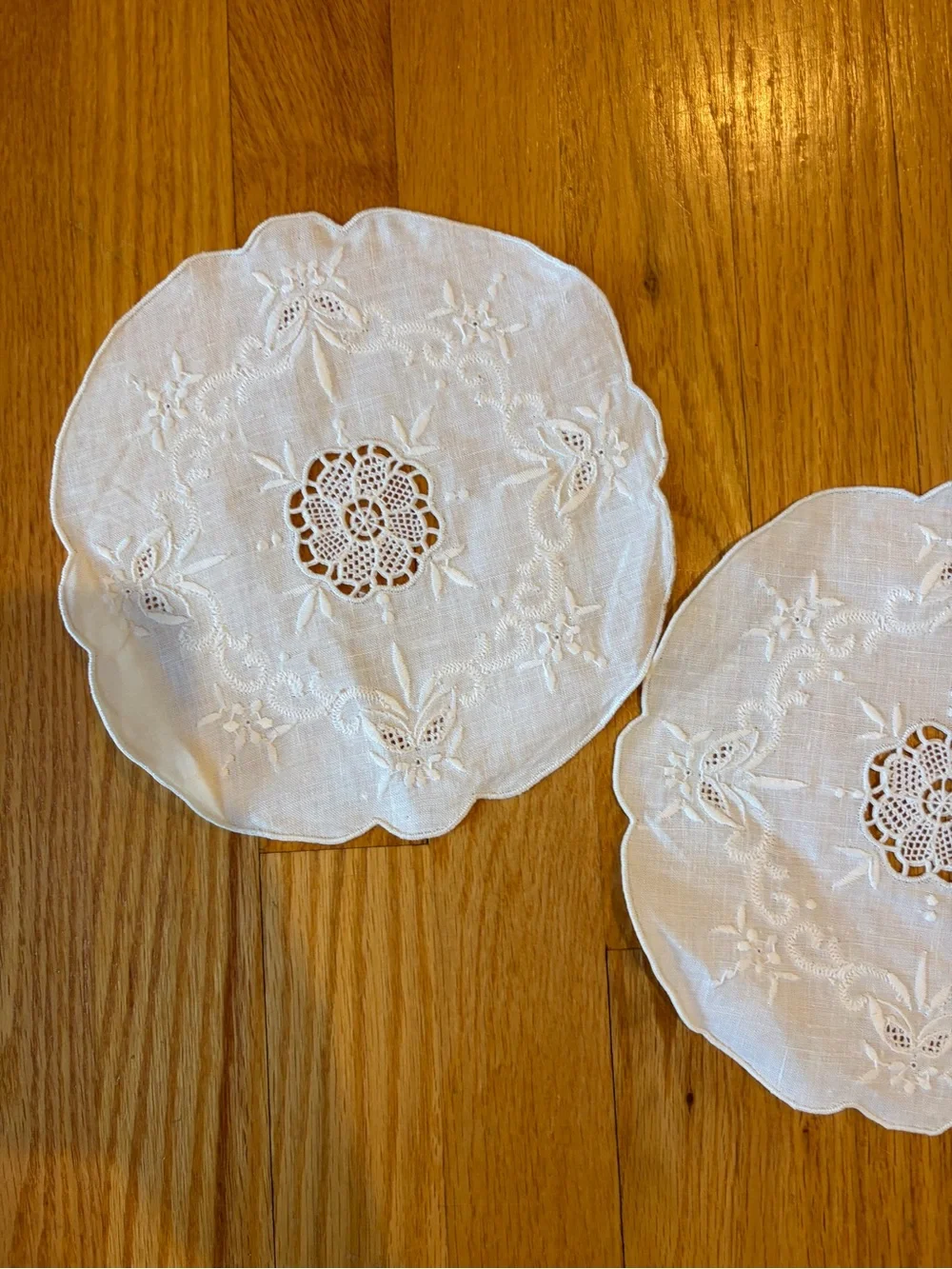 Embroidered White Round Doilies - Set of 2